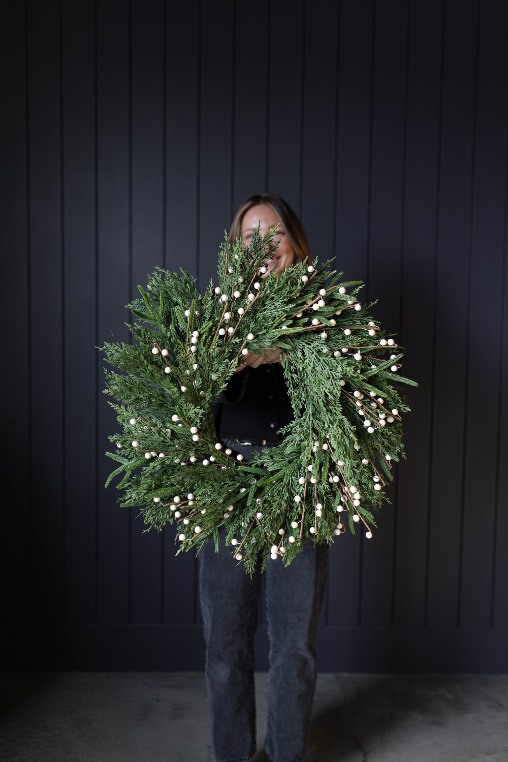 White Plum Berry Norfolk Cypress Real Touch Wreath - 24"