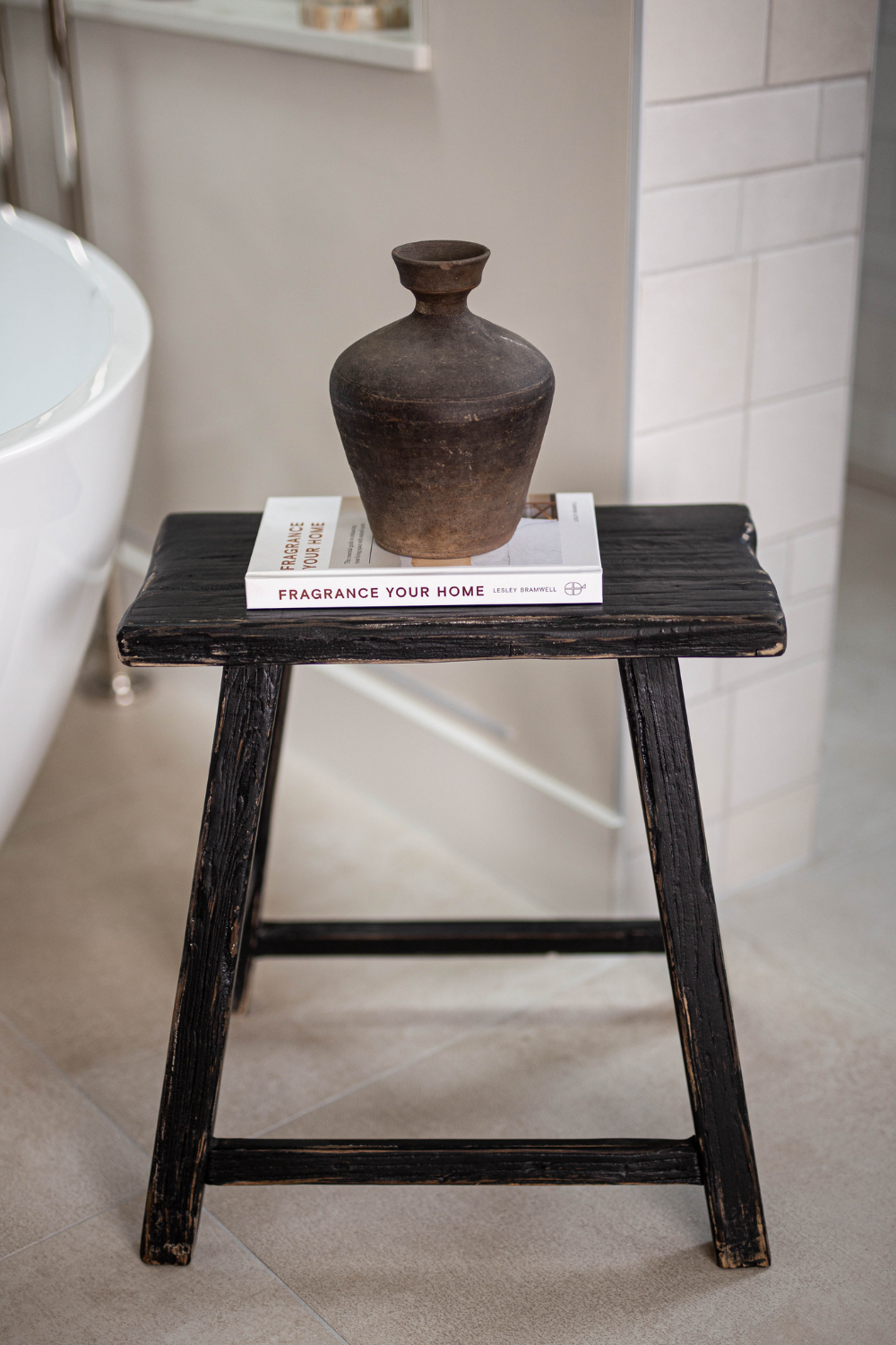 Vintage Square Elm Wood Stool Black - Luxe B Co