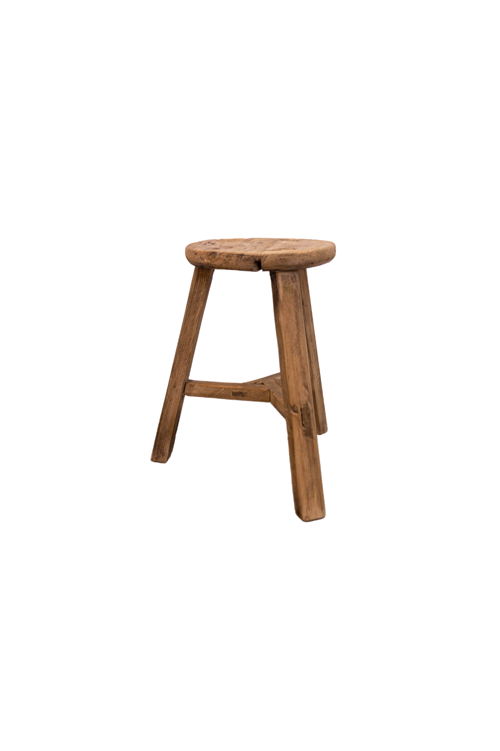 Vintage Elm Wood Round Stool - Luxe B Co