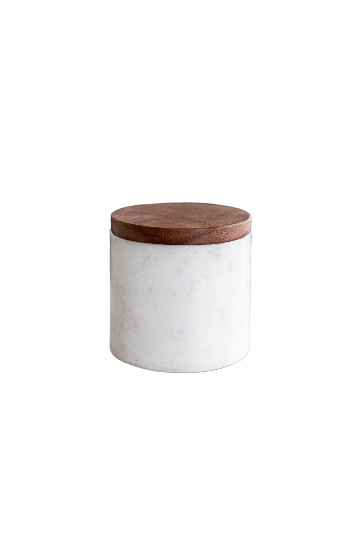 Stone Turned White Marble Jar With Acacia Wood Lid | By Luxe B Co. 