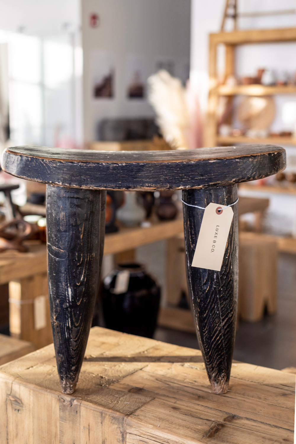 Senufo Stool Bench Black Large - Luxe B Co