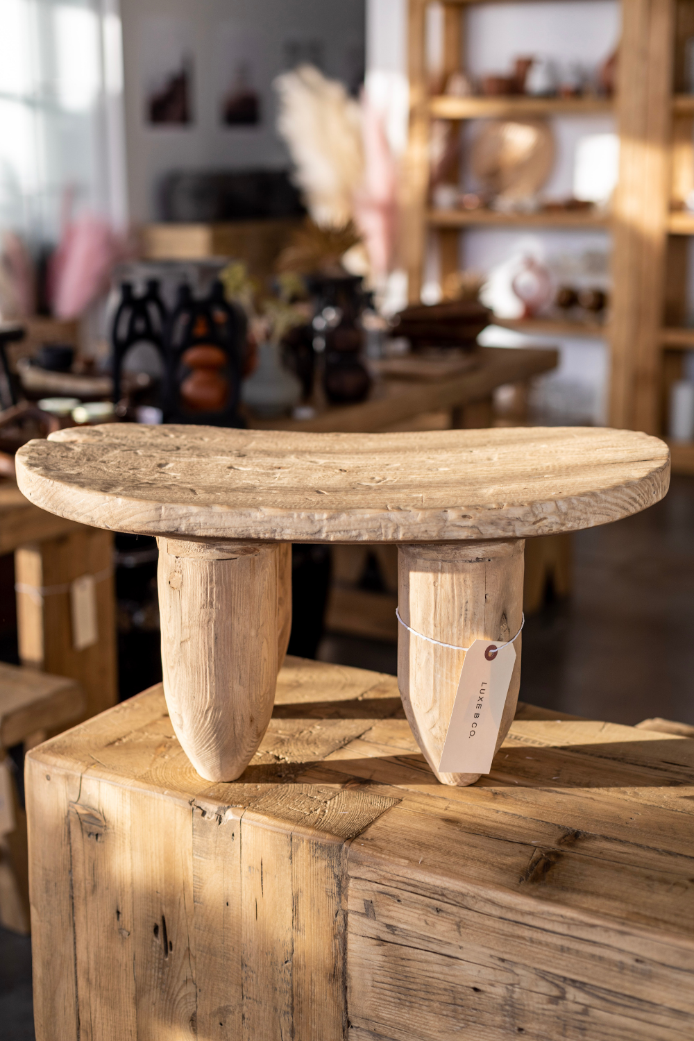 Senufo Stool Bench Natural Elm Small - Luxe B Co