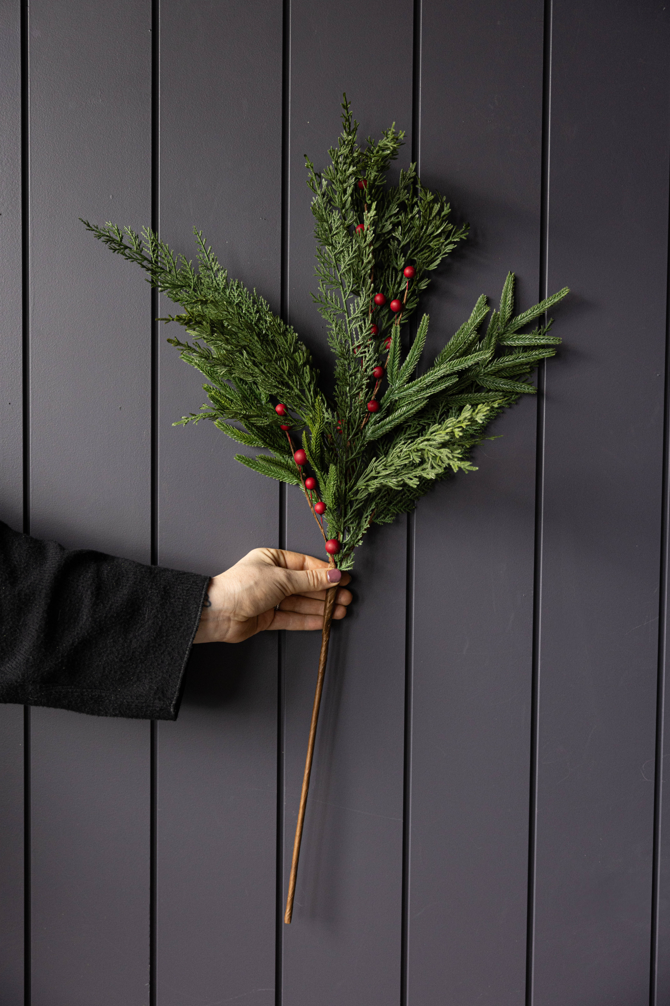 Red Plum Berry Norfolk Cypress Real Touch Stems