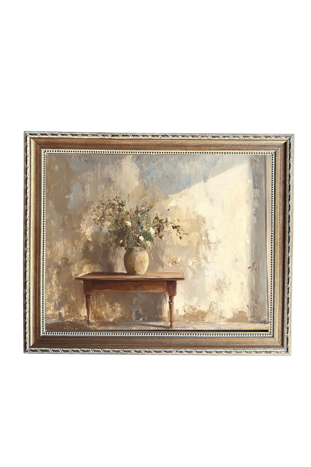 Vintage Dried Flower Pot | French Country Brass Gold Framed Art