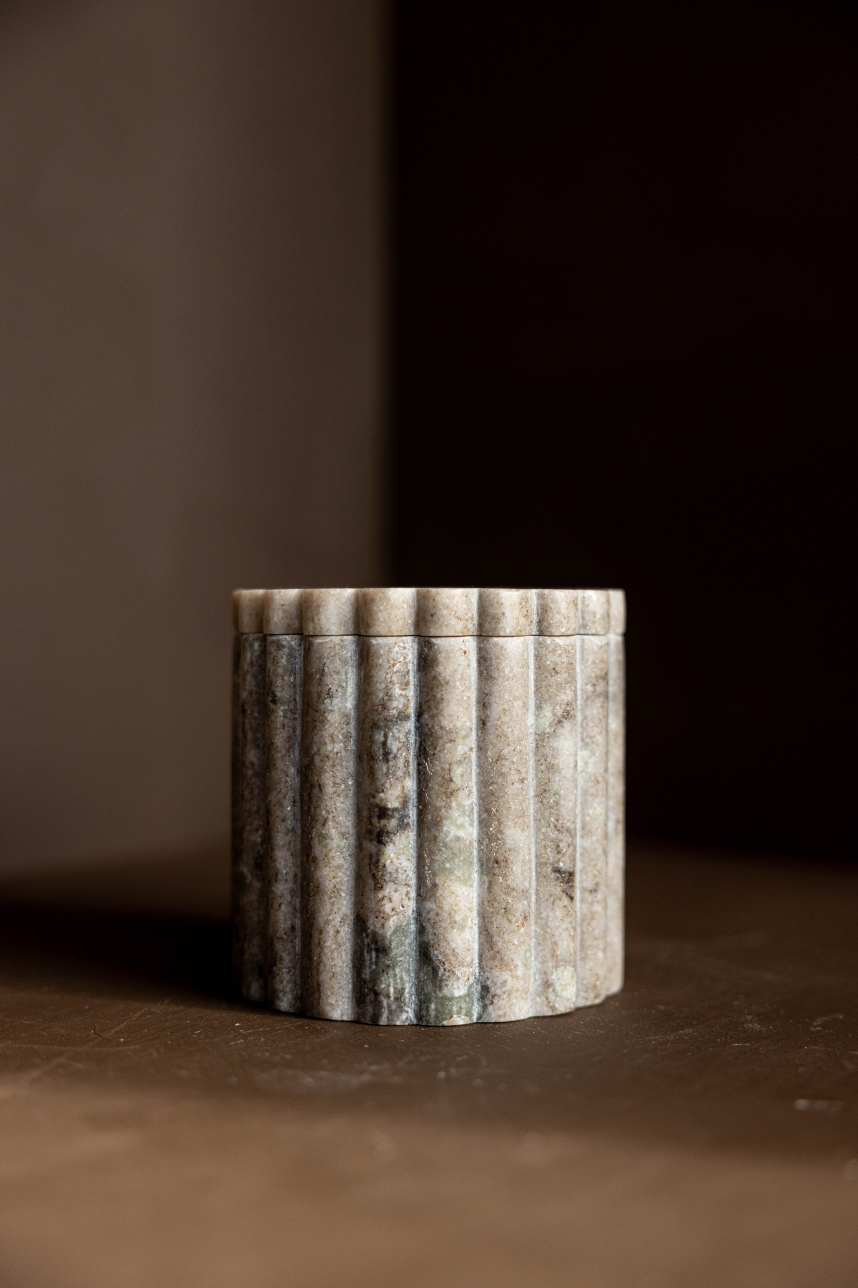 Beige Marble Fluted Jar | By Luxe B Co.