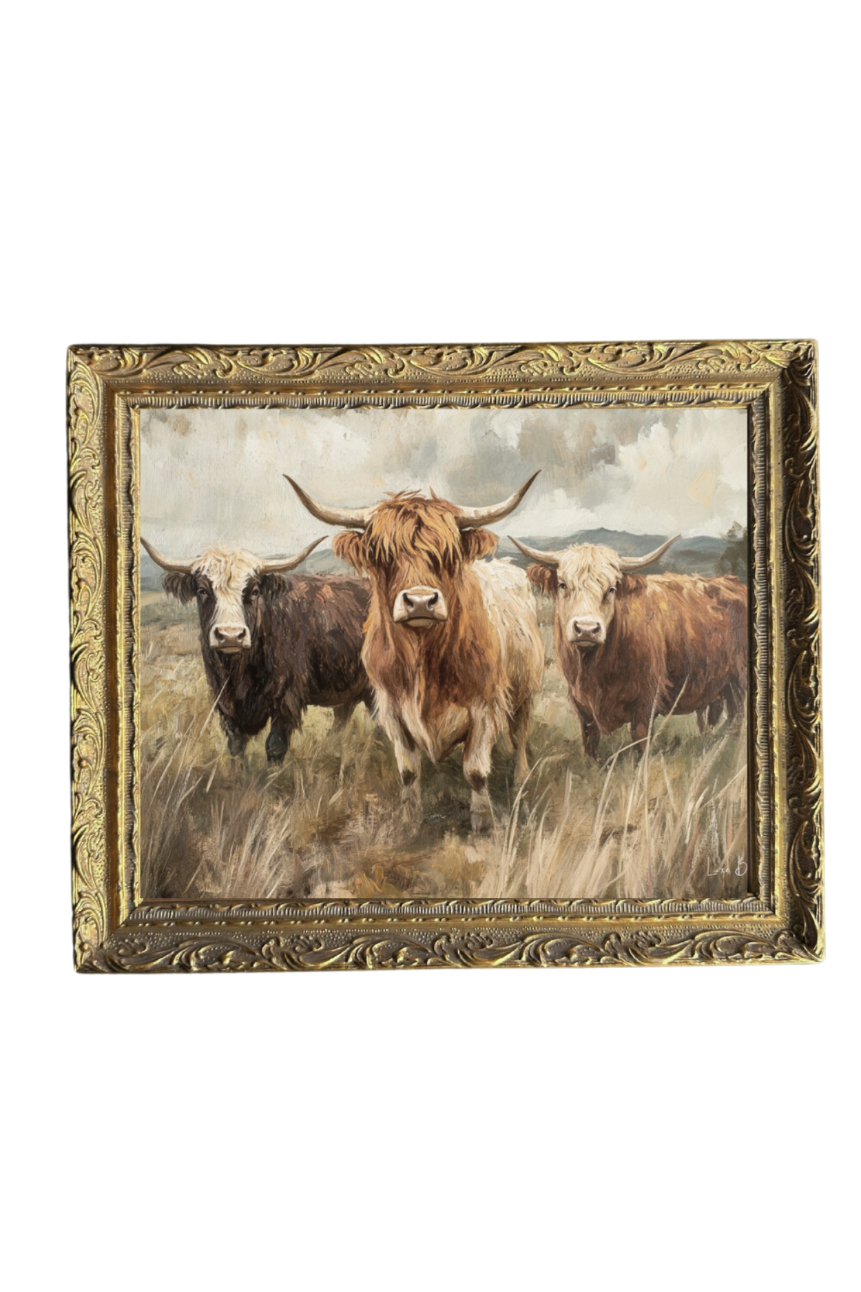 Highland Cow Herd | French Brass Gold Mould Framed Art | By Luxe B Co.