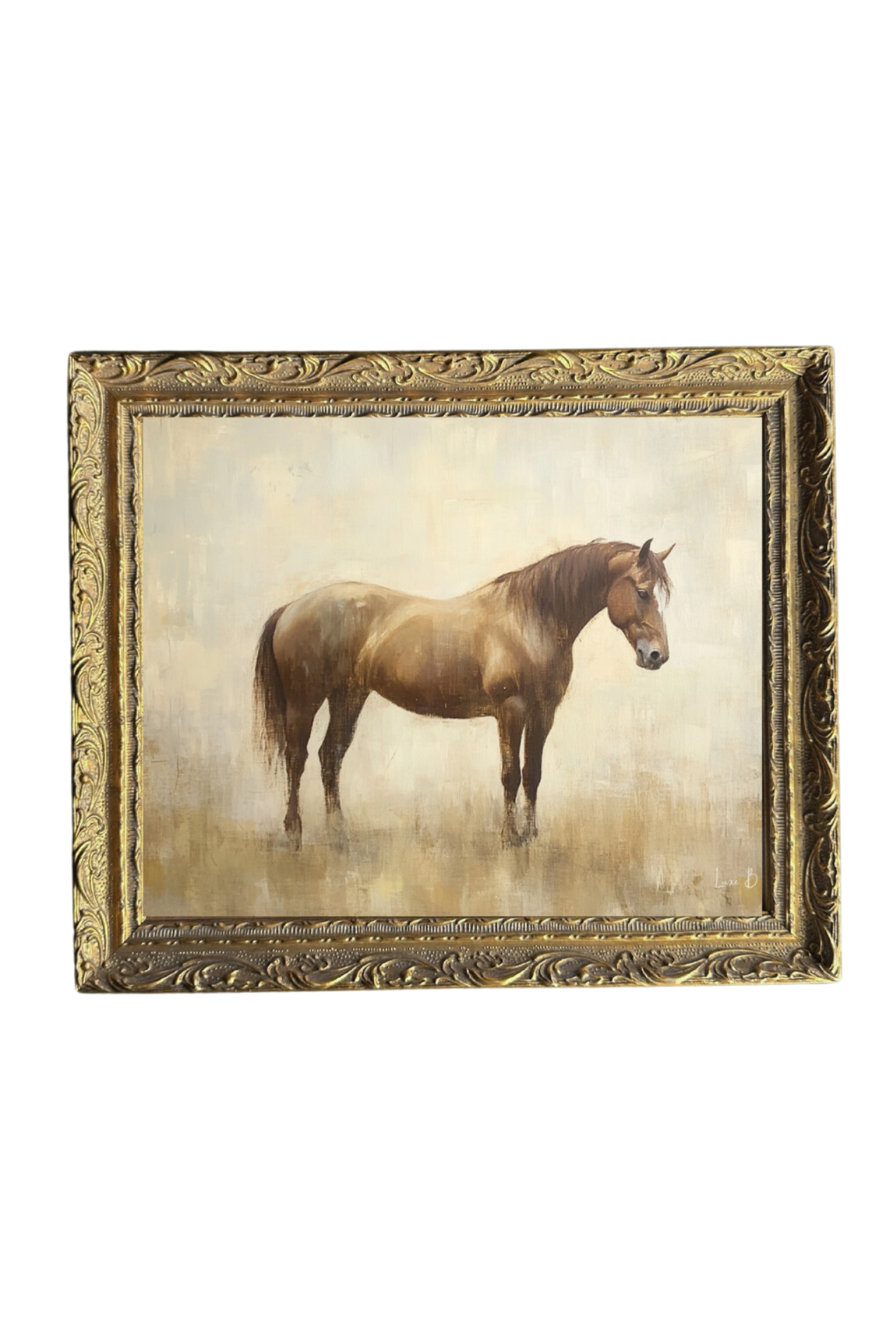 Le Cheval | French Brass Gold Mould Framed Art | By Luxe B Co.