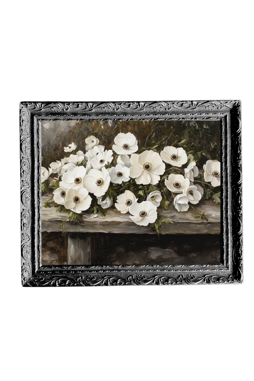 Rustic White Petal Flower | French Black Mould Framed Art