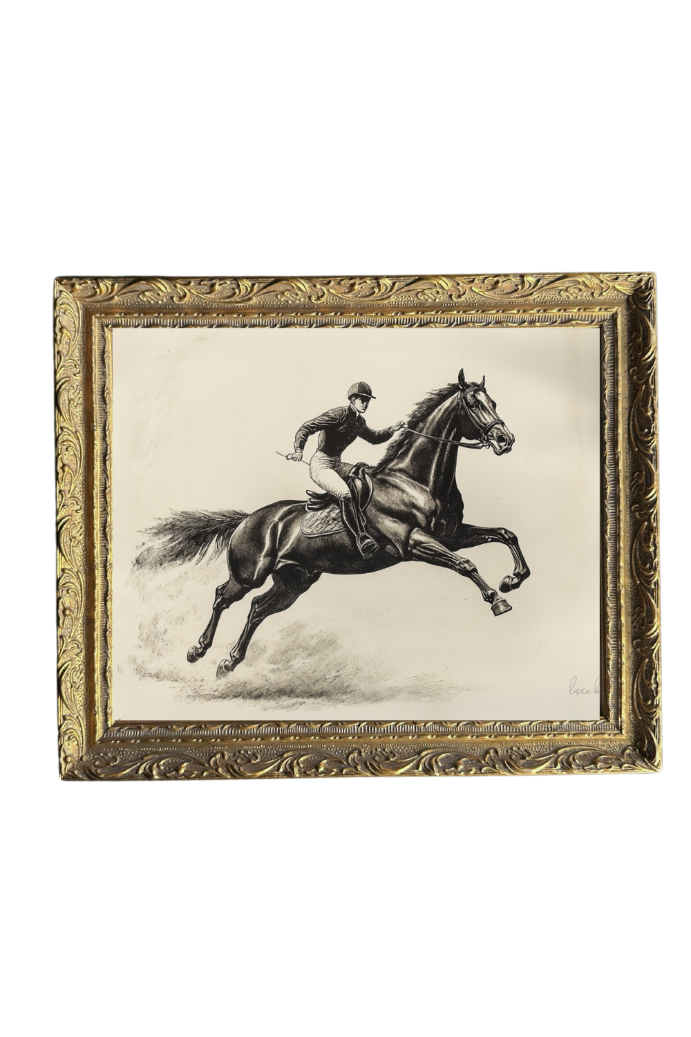 Equestrian Sketch | French Brass Gold Mould Framed Art