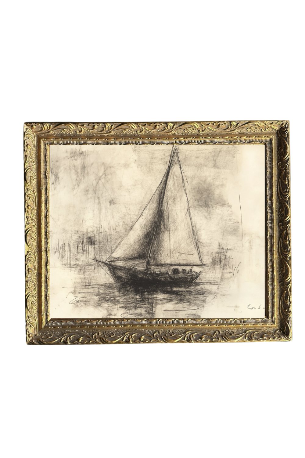 Sailing Sketch | French Brass Gold Mould Framed Art