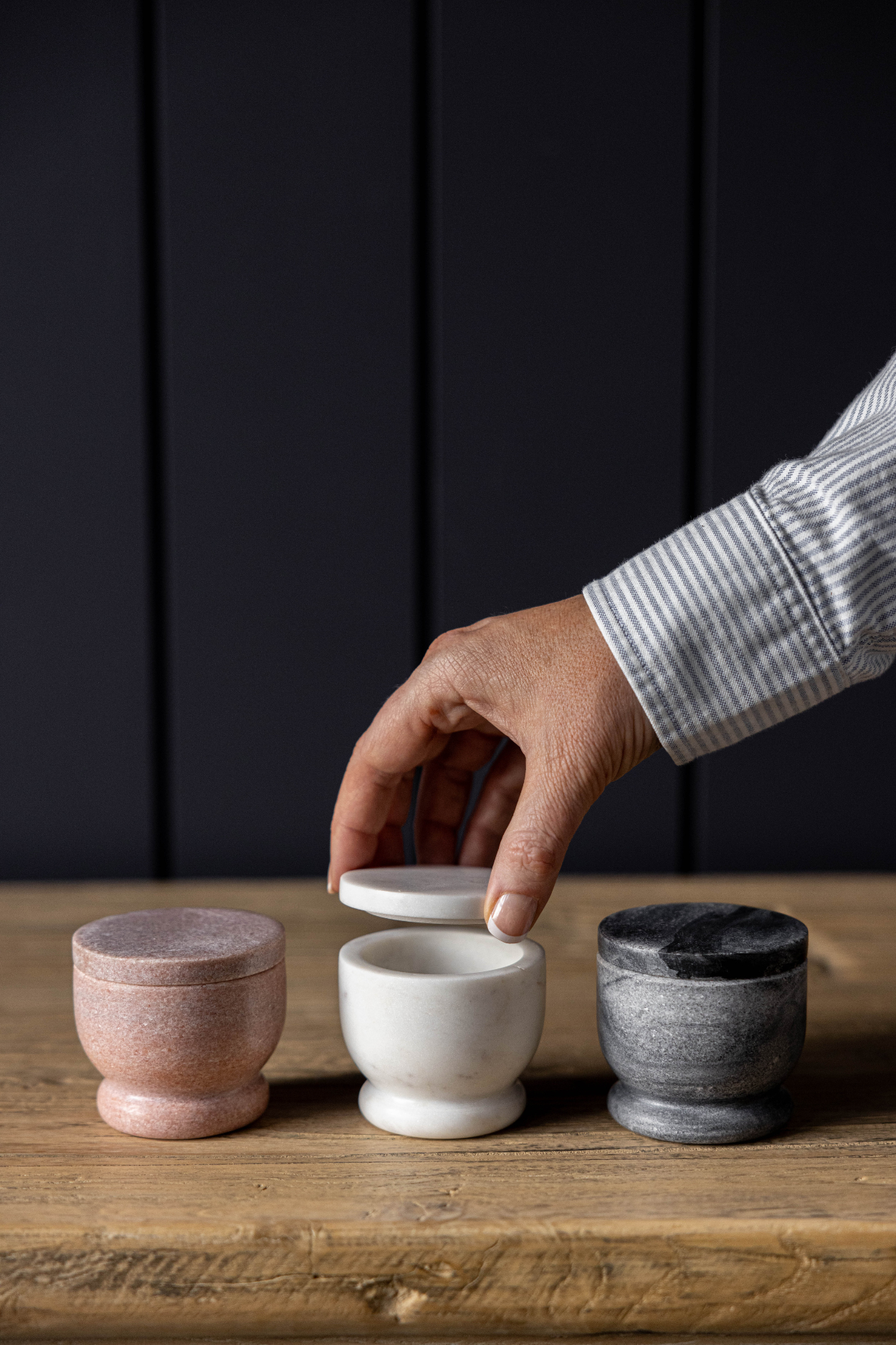 White Marble Lidded Salt Cellar