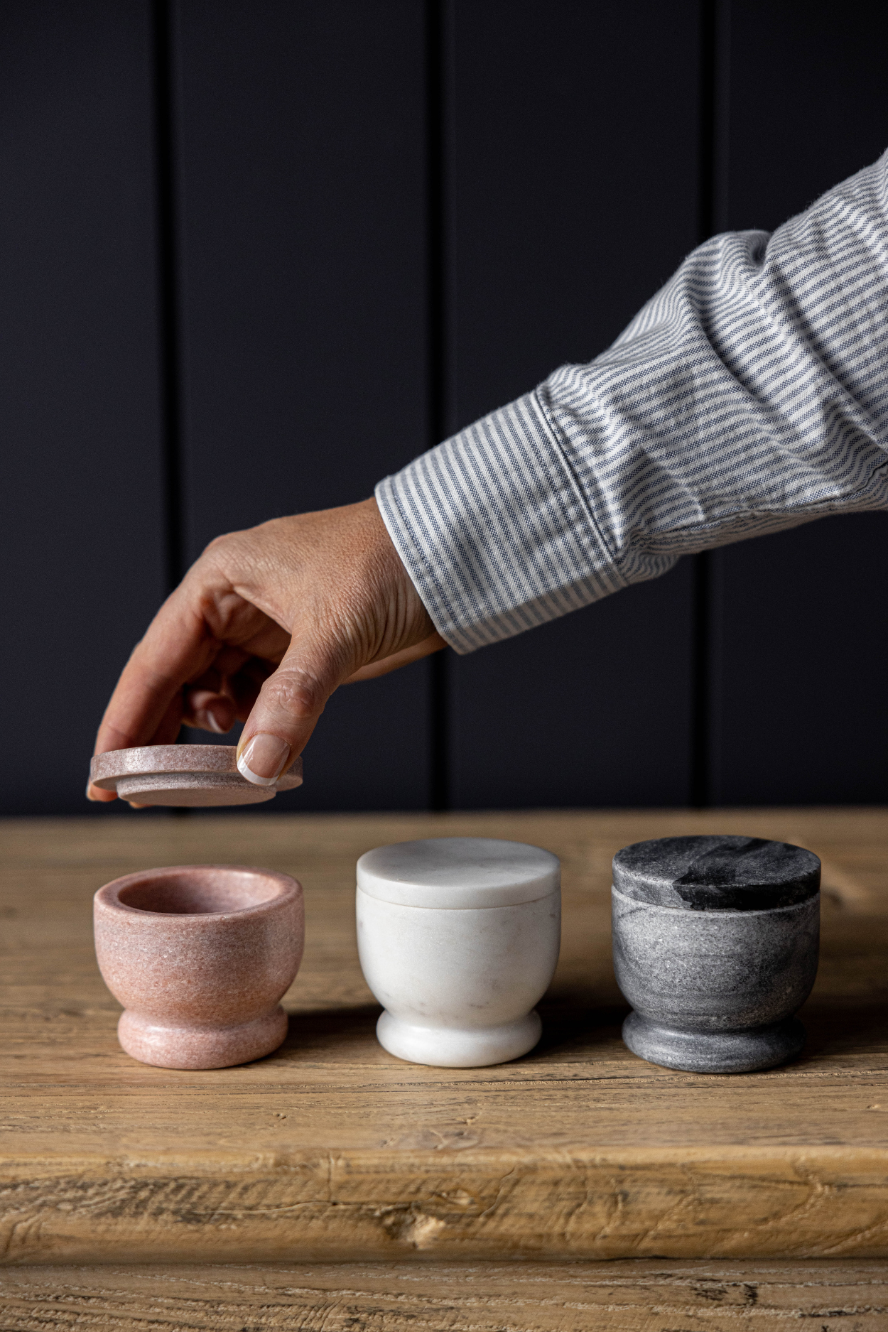 Pink Marble Lidded Salt Cellar