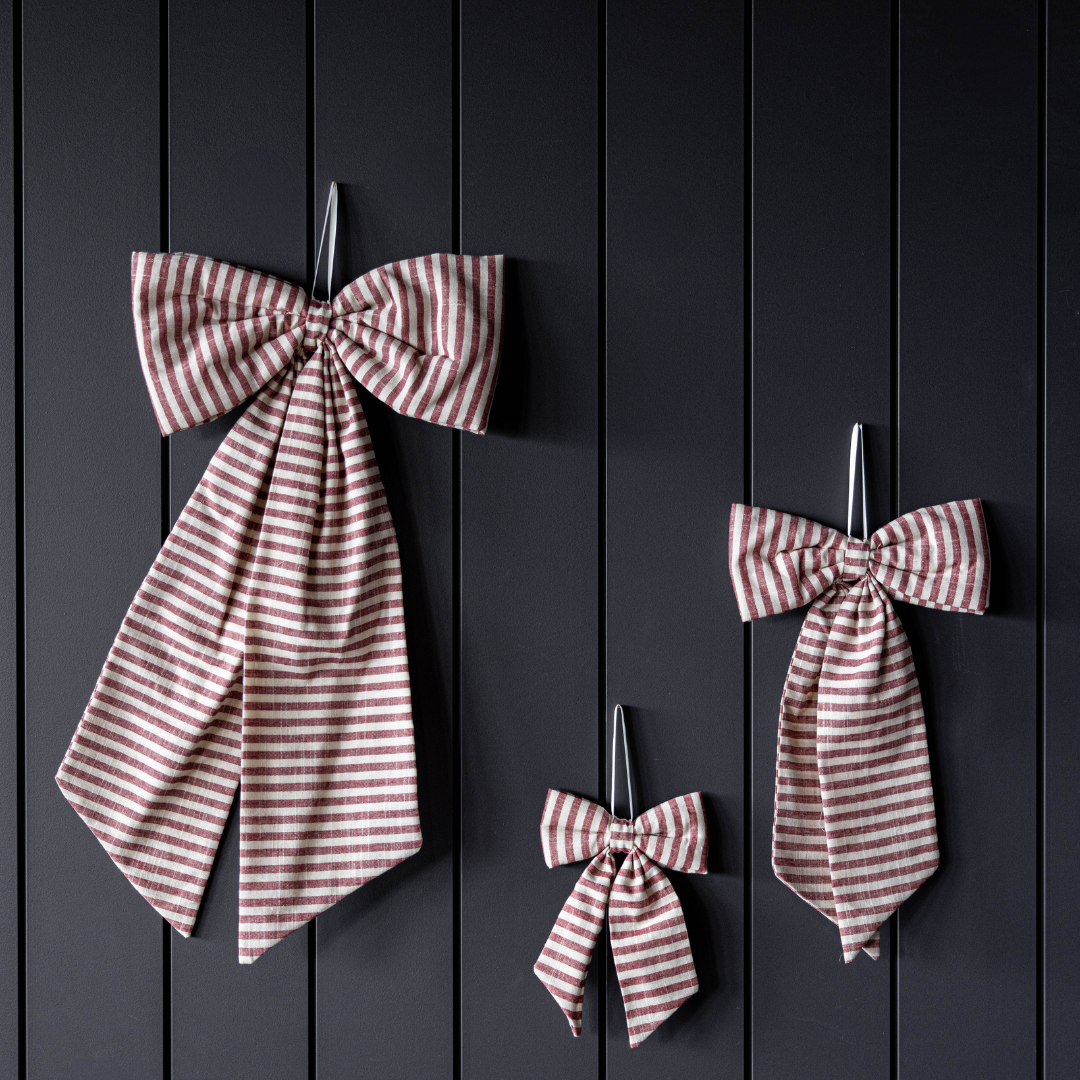 Striped Cranberry Red Fabric Bows