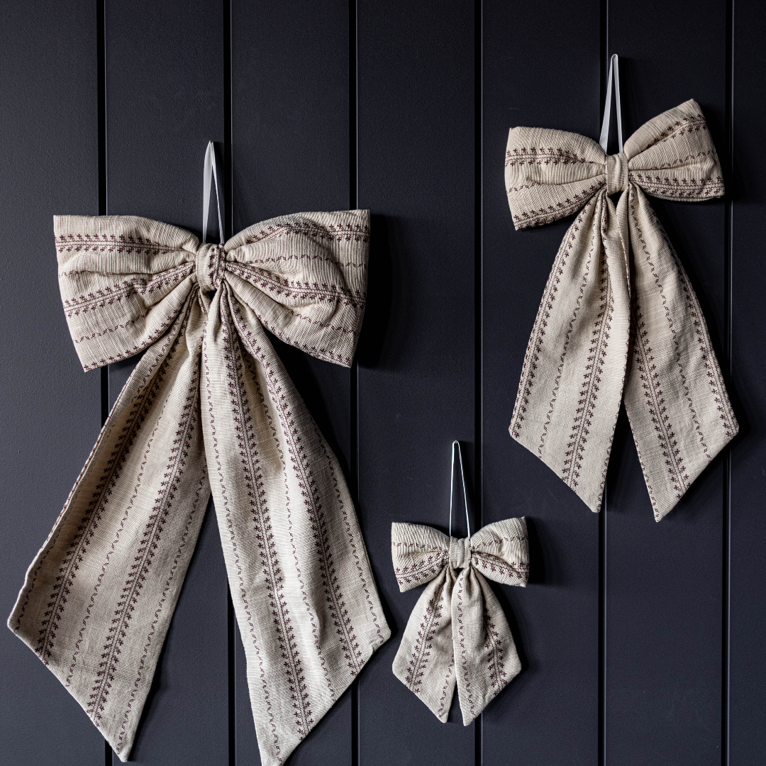 Folk Beige Strip Bows