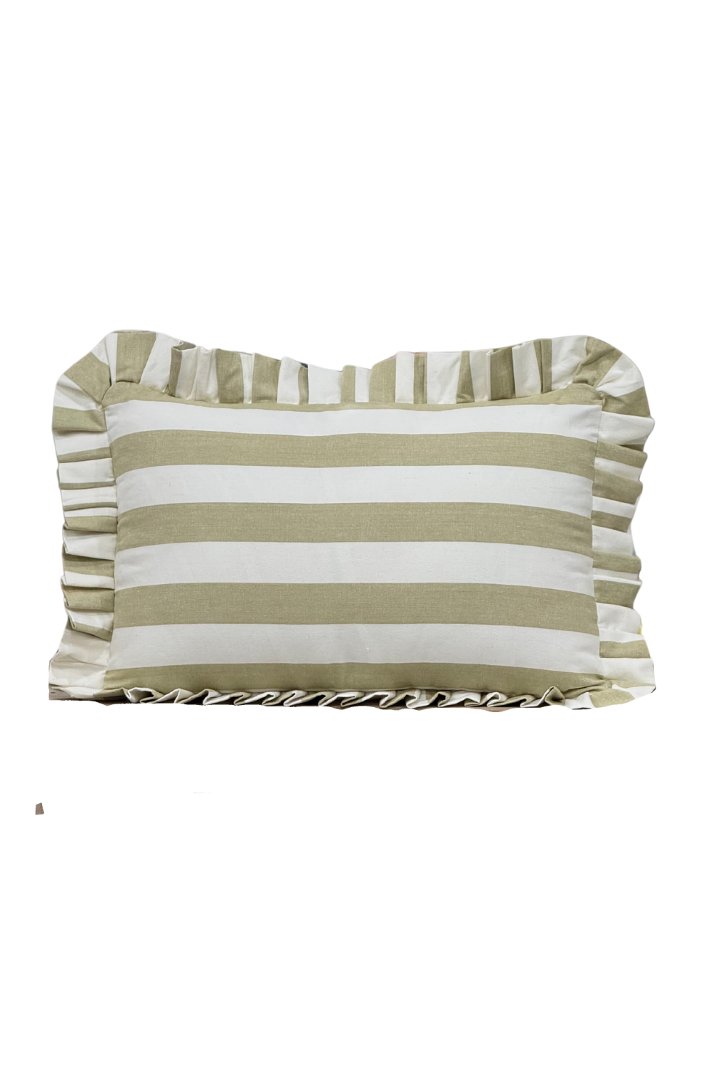 Ruffle Lumbar Pillow Cover Sage Green Bold Stripe