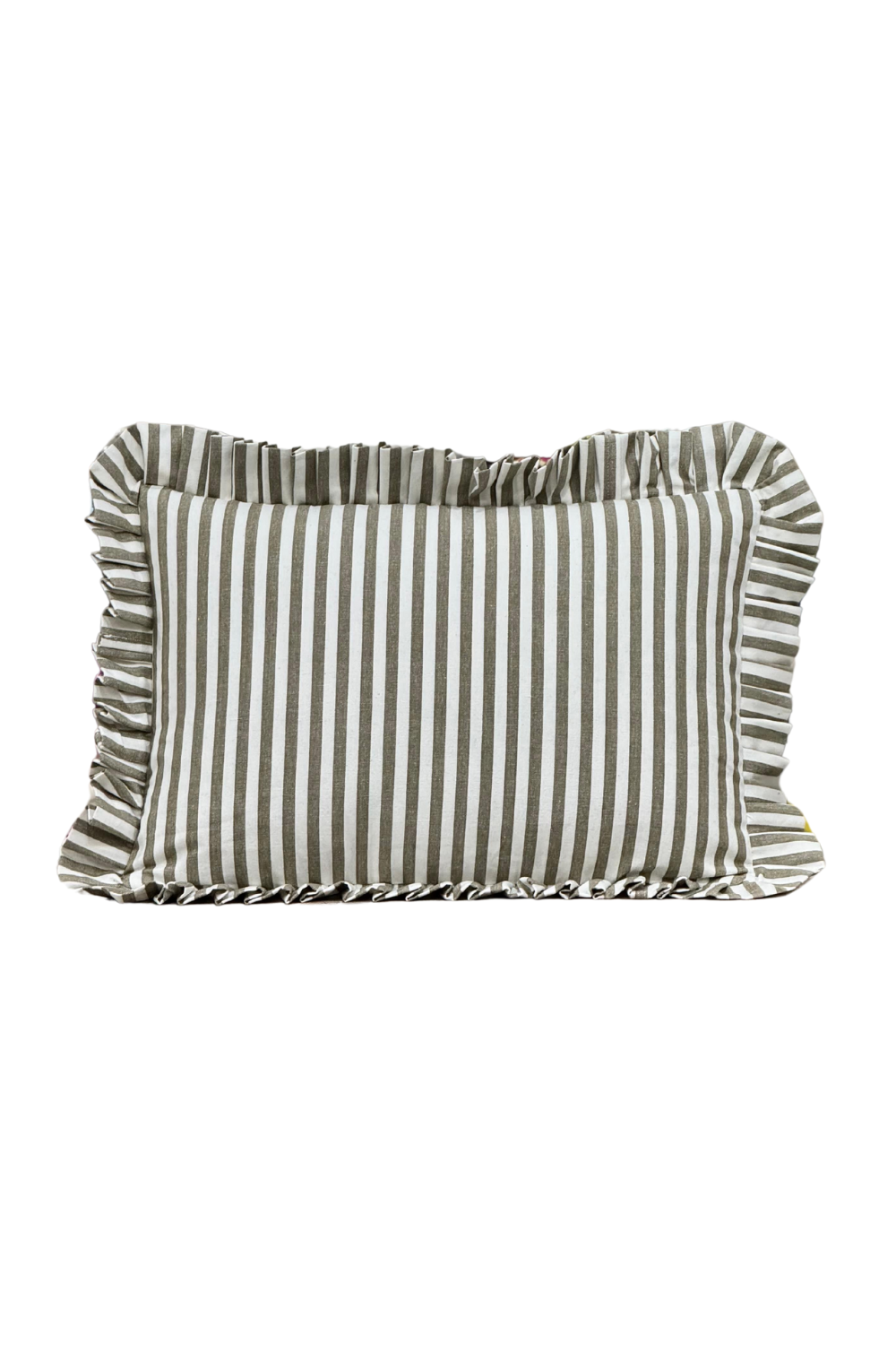 Ruffle Lumbar Pillow Cover Olive Green Stripes