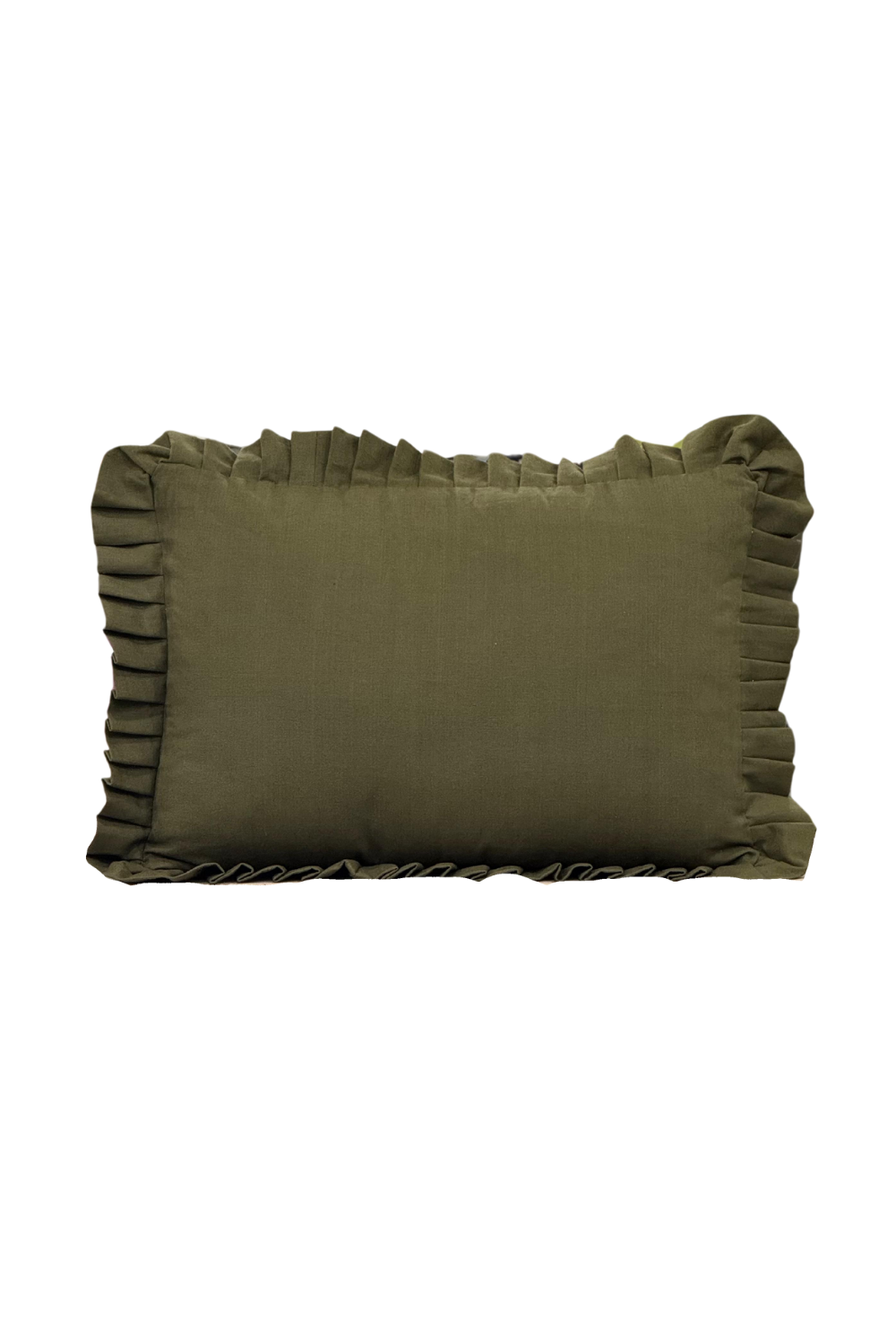 Ruffle Lumbar Pillow Cover Dark Olive Green