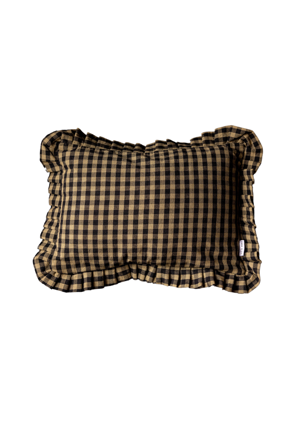 Ruffle Lumbar Pillow Shame Olive Green Gingham