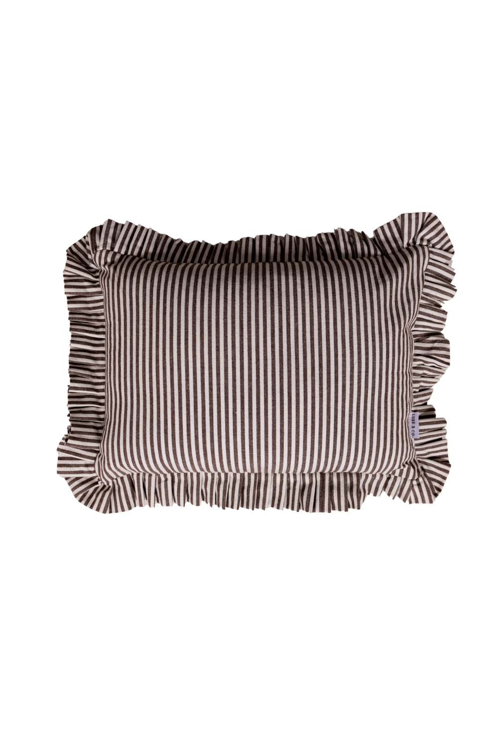 Ruffle Lumbar Pillow Cover Brown White Stripes