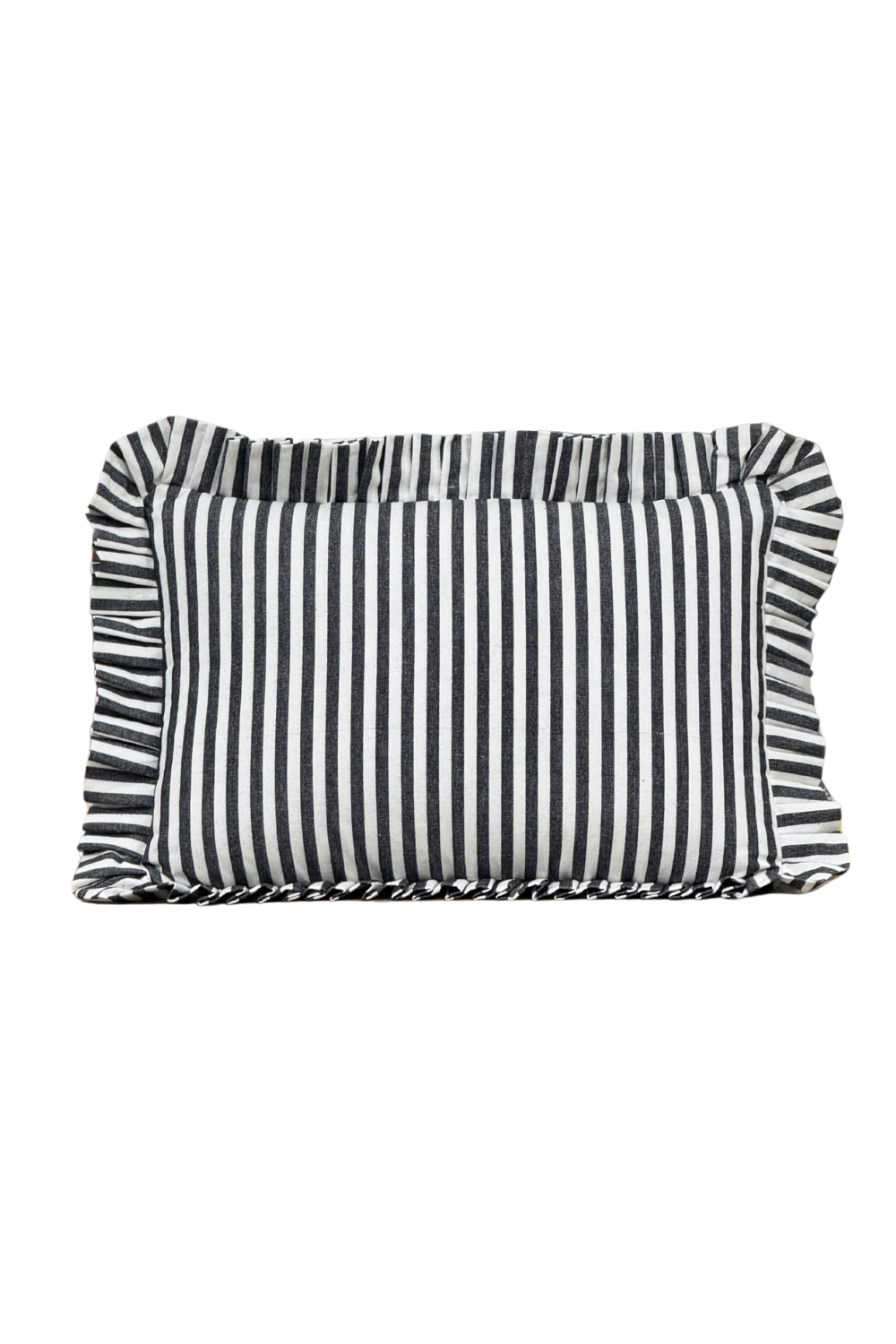 Ruffle Lumbar Pillow Cover Black Charcoal Stripes