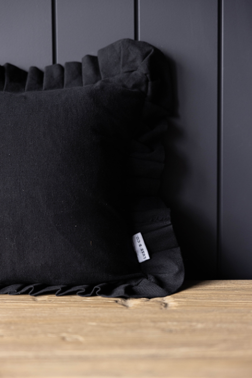 Ruffle Lumbar Pillow Cover Black | By Luxe B Co.