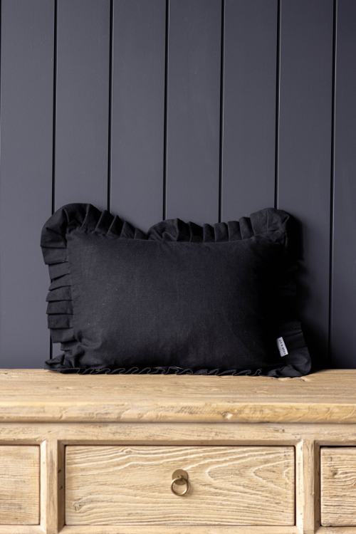 Ruffle Lumbar Pillow Cover Black | By Luxe B Co.