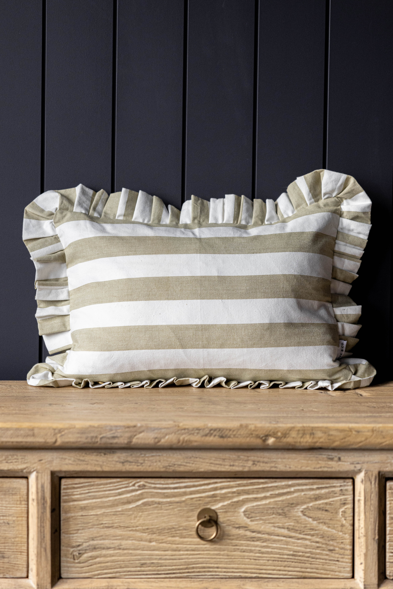 Ruffle Lumbar Pillow Cover Sage Green Bold Stripe | By Luxe B Co.