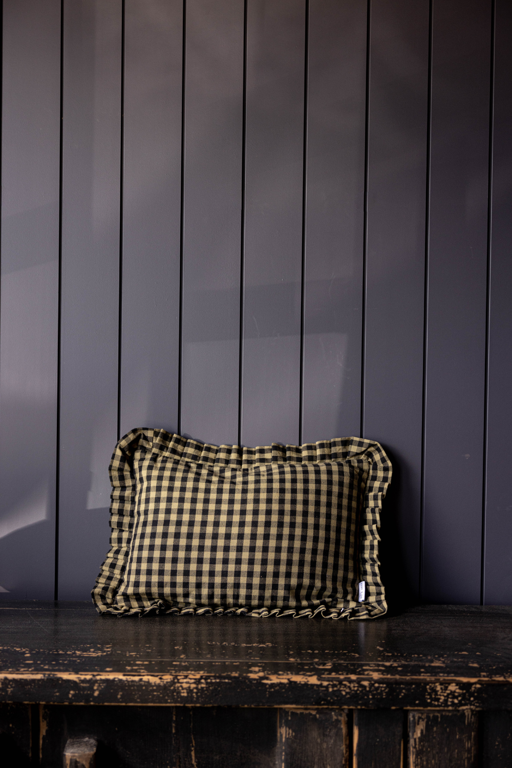 Ruffle Lumbar Pillow Shame Olive Green Gingham - Luxe B Co