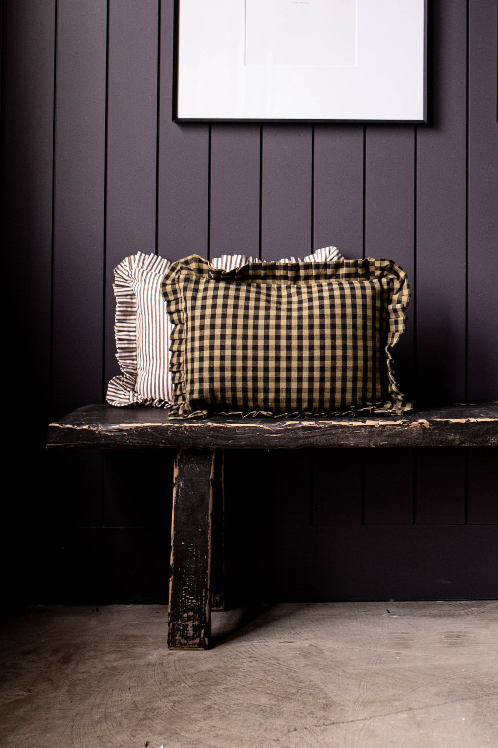 Ruffle Bolster Pillow Cover Brown White Stripes - Luxe B Co