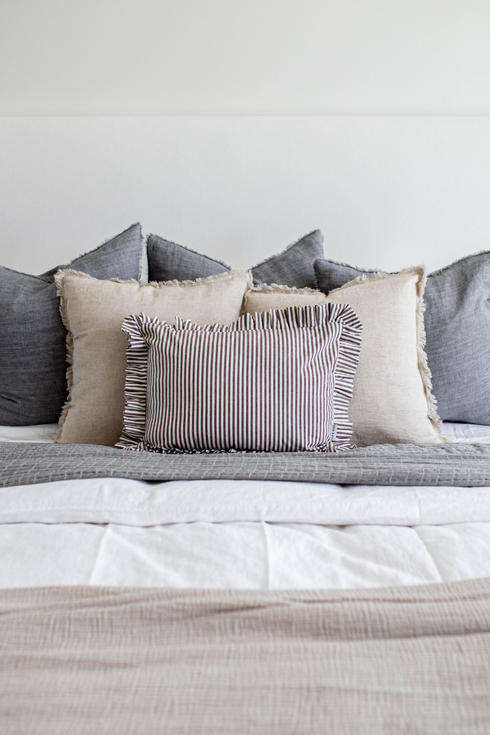 Ruffle Lumbar Pillow Cover Brown White Stripes - Luxe B Co