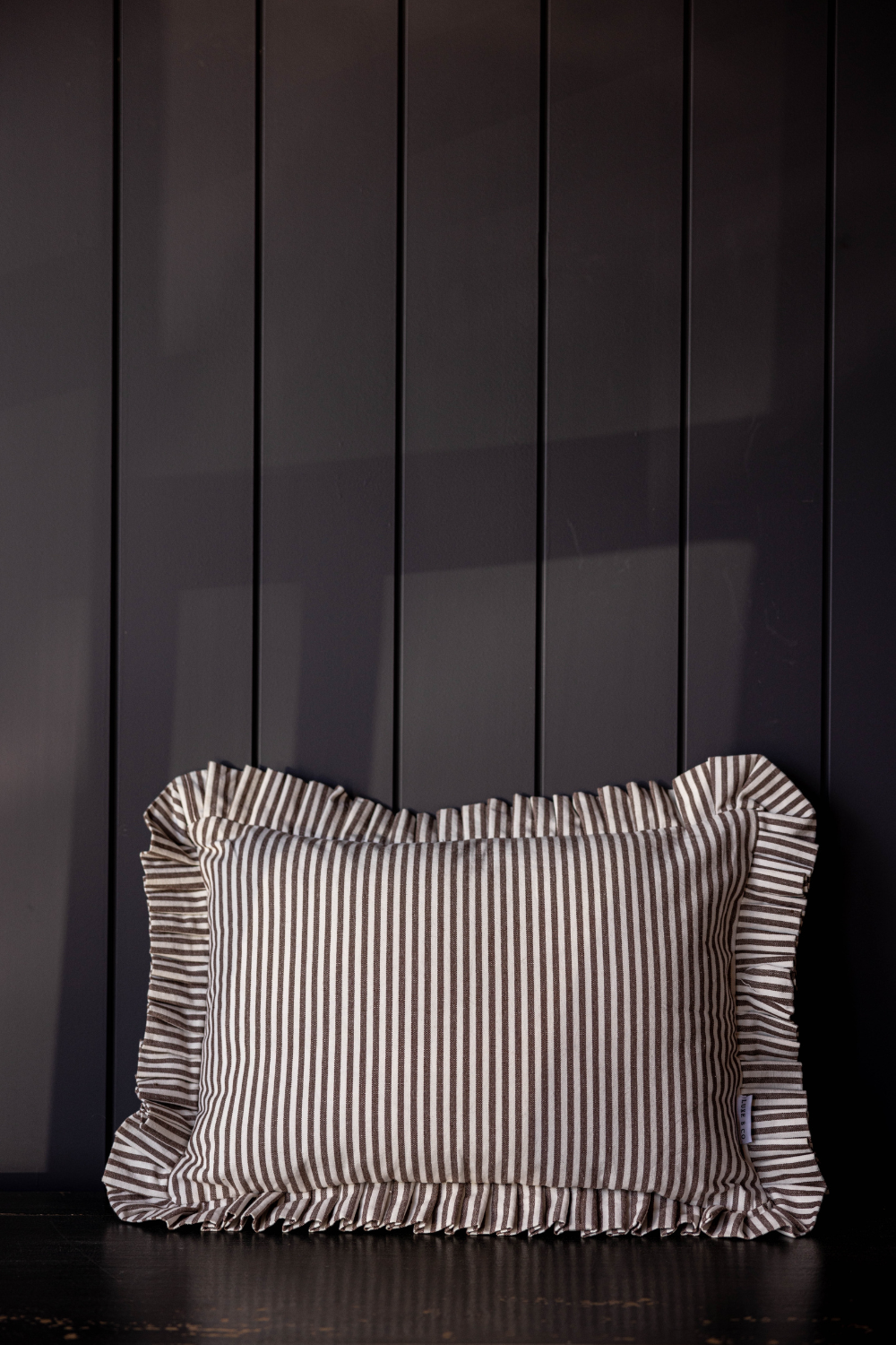 Ruffle Lumbar Pillow Cover Brown White Stripes - Luxe B Co