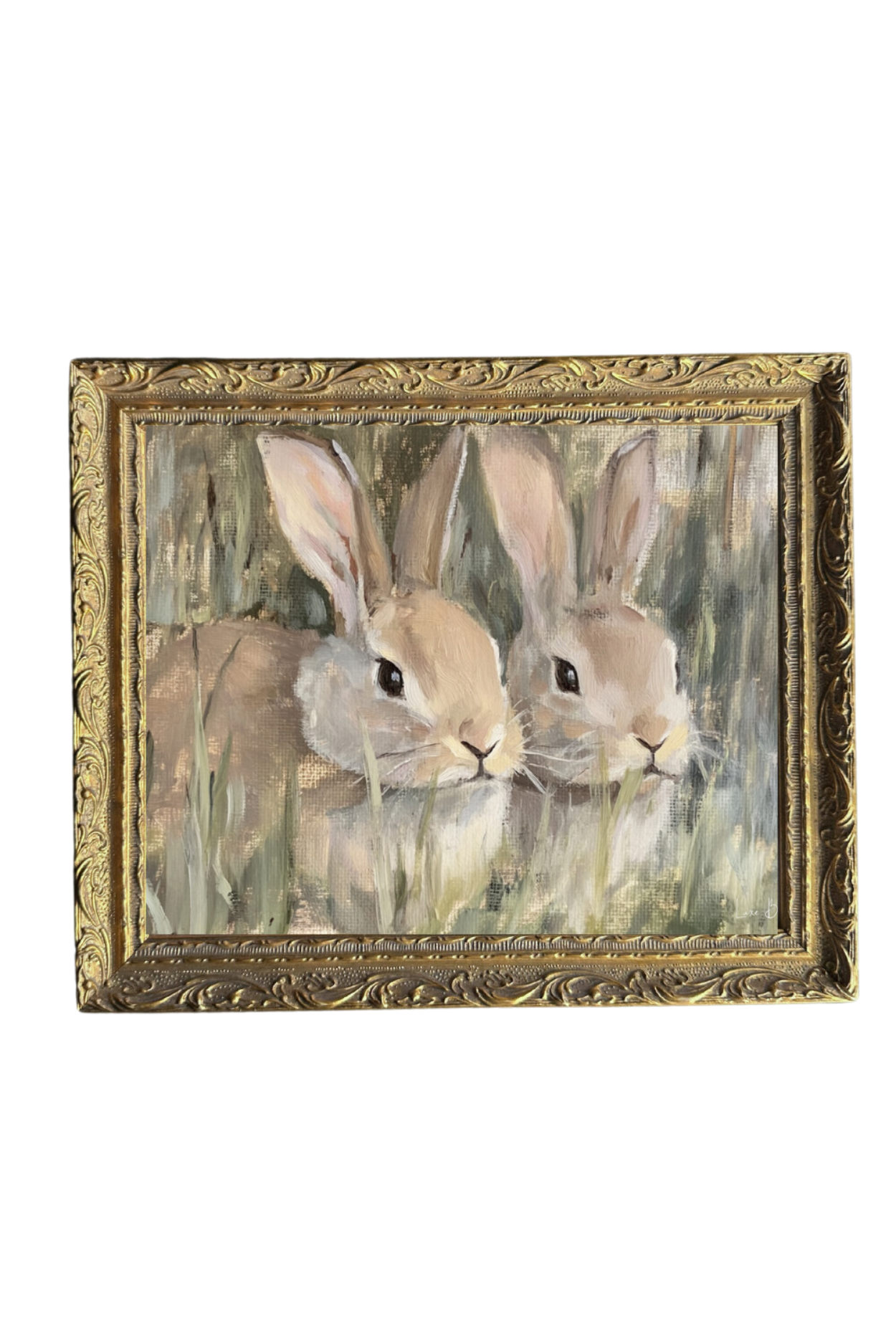 Spring Rabbits | French Brass Gold Mould Framed Art | By Luxe B Co.