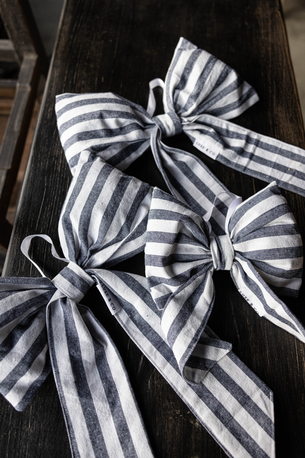 Striped Blue Fabric Bows | By Luxe B Co.