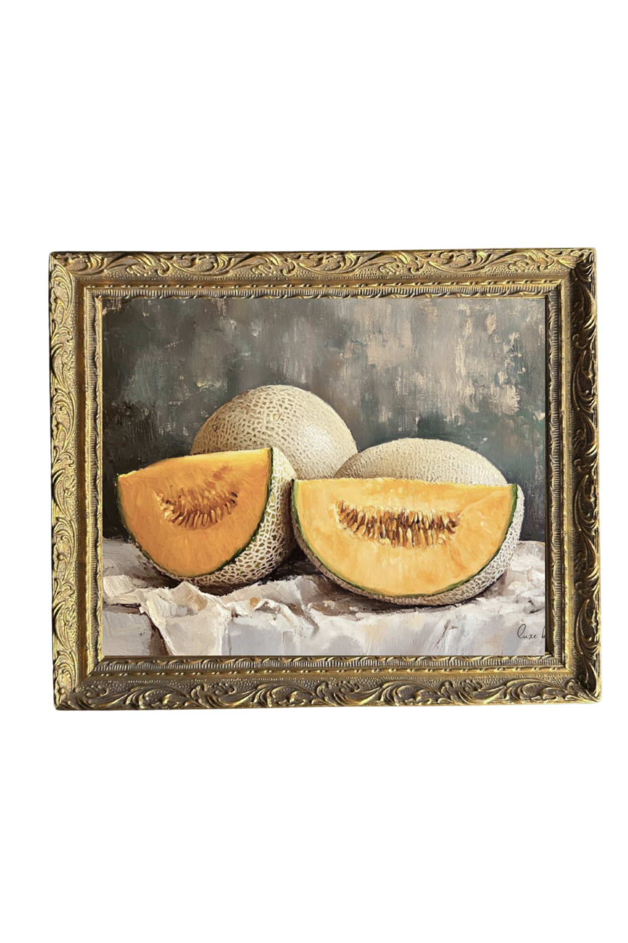 Vintage Cantaloupe | French Brass Gold Mould Framed Art | By Luxe B Co.