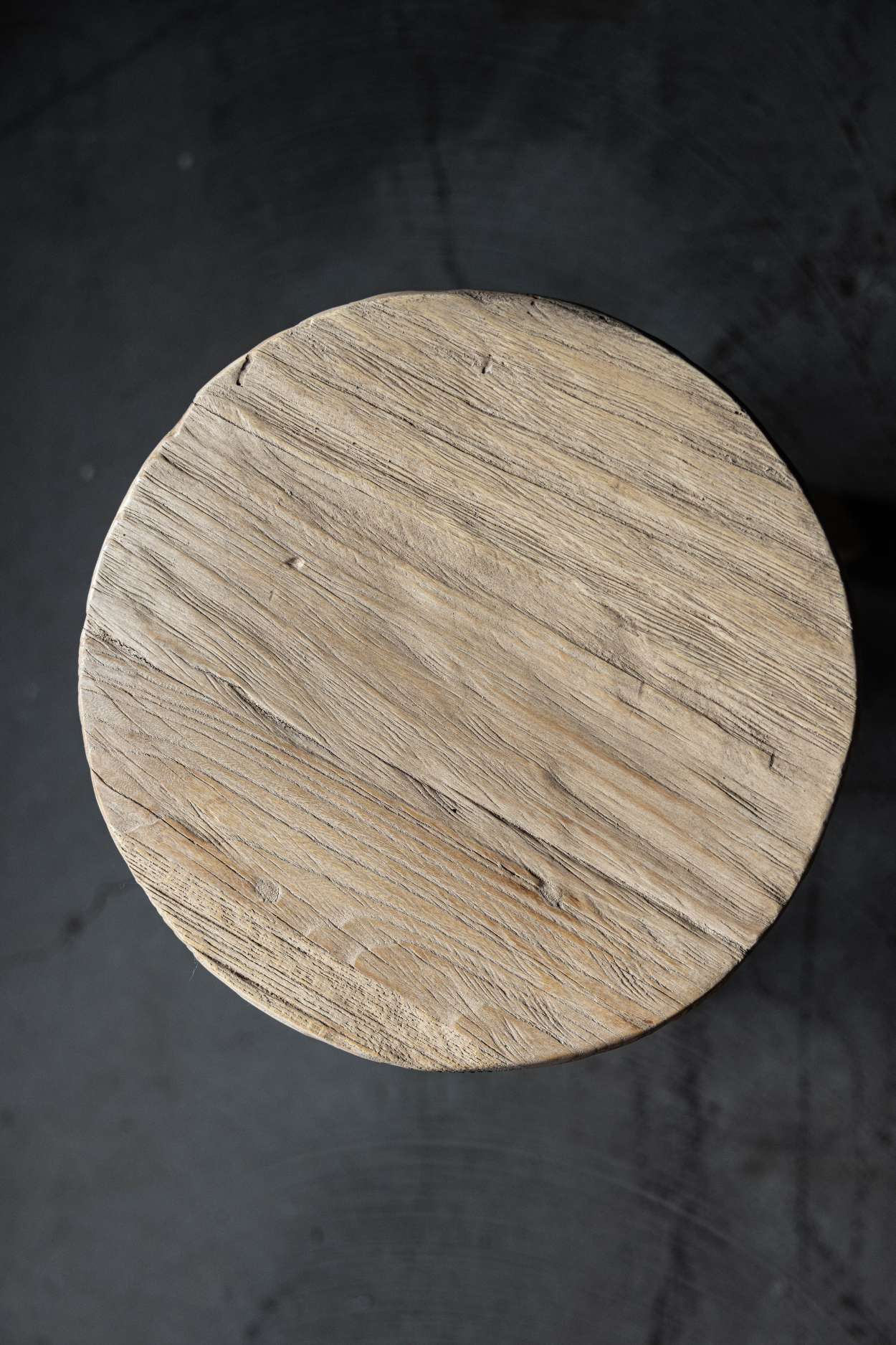 Vintage Elm Wood Round Stool