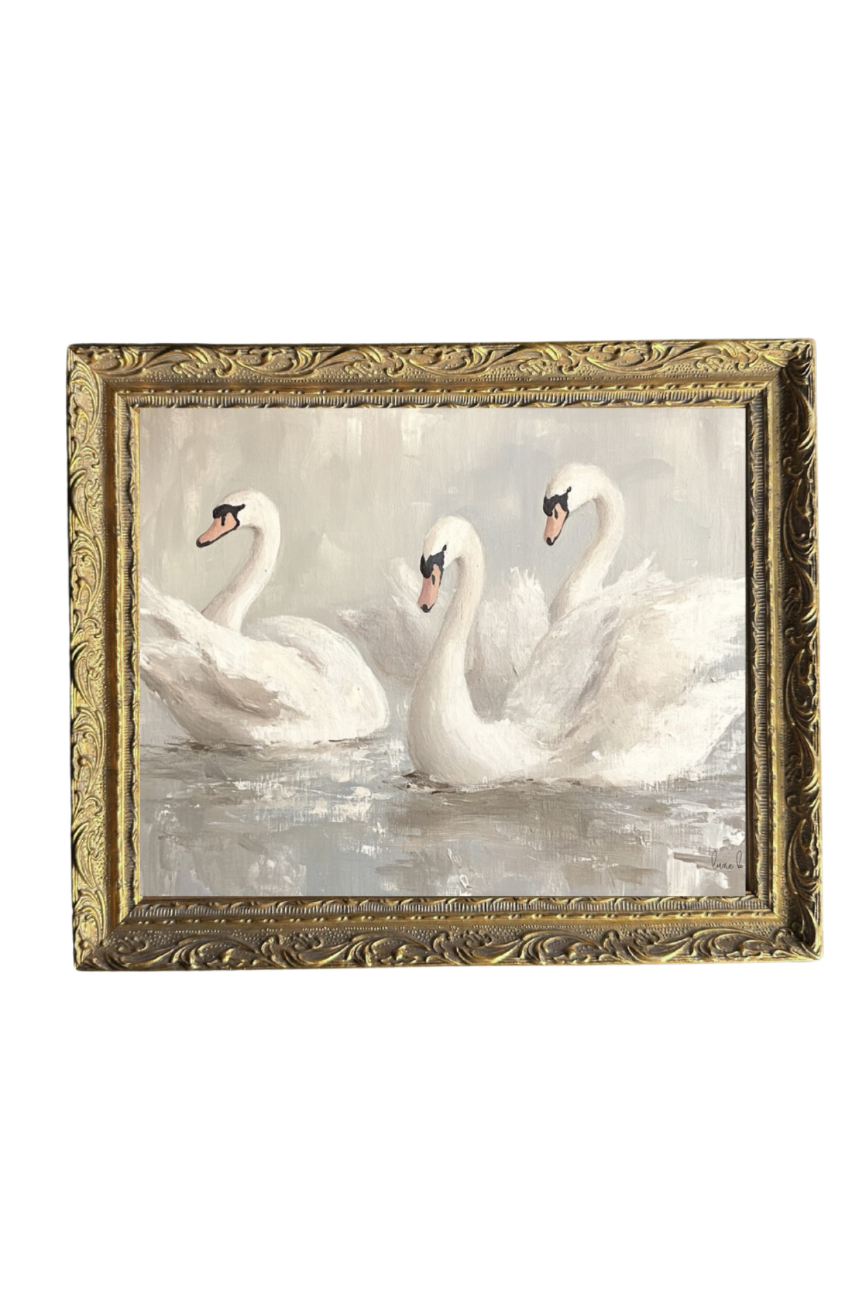 Vintage Mute Swan | French Brass Gold Mould Framed Art | By Luxe B Co.