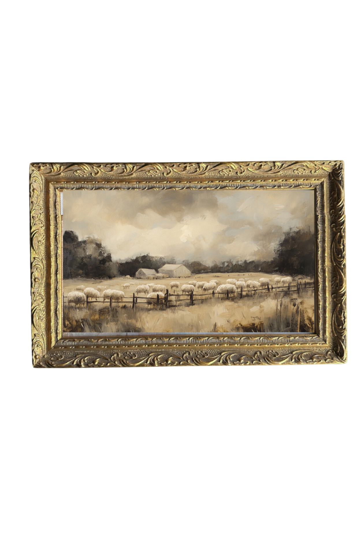 Vintage Sheep Farm | French Brass Gold Mould Framed Art | By Luxe B Co.